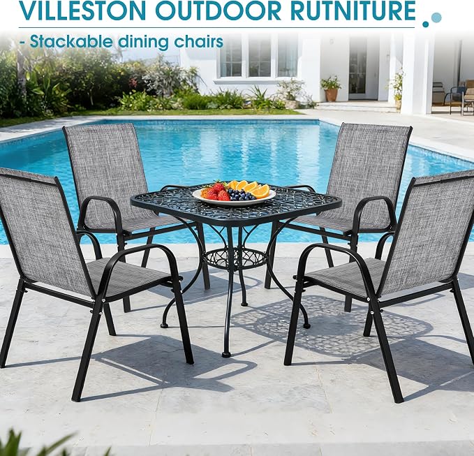 Outdoor Stackable Chairs Set of 4, Textilene Fabric, - Image 8