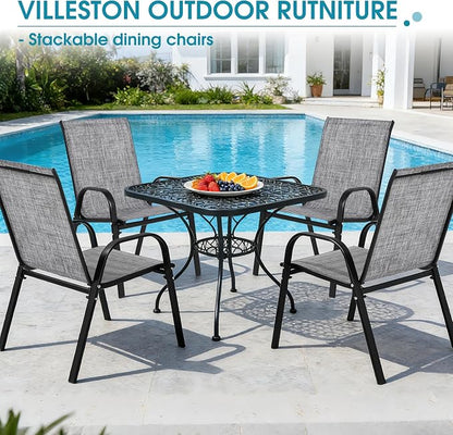 Outdoor Stackable Chairs Set of 4, Textilene Fabric, - Image 8