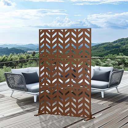 Casaphoria Metal Privacy Screen Outdoor, 72" H x 47" W Freestanding Decorative Privacy Screen for Patio Deck Balcony Garden with Stable Base, Brown Keith