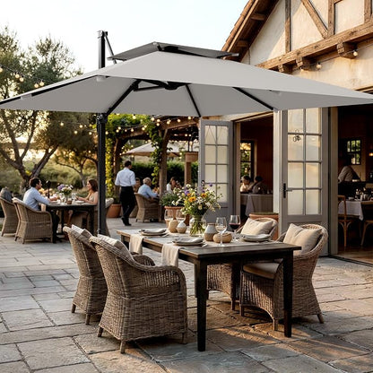 12×12 FT Double-Top Cantilever Patio Umbrella, Light Gray | Square Offset - Image 8