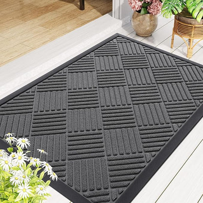 Smiry Front Door Mat Outside Entrance, Heavy Duty Outdoor Indoor Natural Rubber Doormat, Non Slip, Trap Dirt and Moisture, Easy Clean, Low Profile Patio Porch Entryway Mat, 71x47, Grey