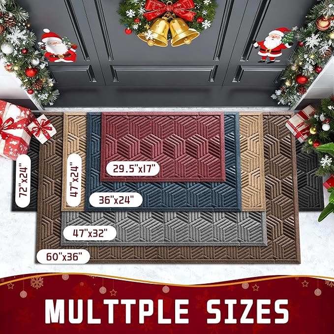 Yimobra Large Door Mat 47x24, All-Season Waterproof Outdoor Mats for Front Door Entrance with Drainage Holes, Heavy Duty Non-Slip Doormat for Garage Patio Entryway Indoor, Red