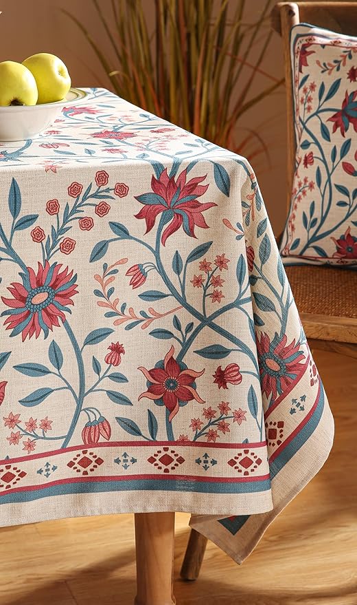 Designer Linen Square Red Tablecloth,Vintage William Morris Wrinkle Resistant Floral Table Cloth,Decor Table Cover for Kitchen,Dining,Thanksgiving,Christmas,67"*67"-Dorodango B