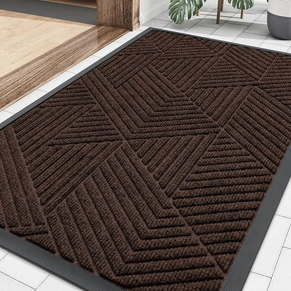 Smiry Front Door Mat Outside Entrance, Heavy Duty Sturdy Natural Rubber Doormat, Trap Dirt and Moisture, Easy Clean Low Profile Mats for Indoor Outdoor Entry, Irregular Triangle (36x24, Dark Brown)
