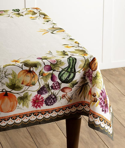 Maison d' Hermine Table Cloth Rectangle Table 100% Cotton 54 x 72 Inches Fall Tablecloth Reusable Everyday Use for Thanksgiving Christmas Decorations Dining Farmhouse (Pumpkin Garden - Cloudy Cream)