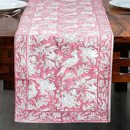 CPC Cotton Table Runner 16x90 Inch Block Printed Long Fall Table Runner for Dining Table, Card Table, Coffee Table, Wedding, Farmhouse & Outdoor Barbeque-Coral Pink