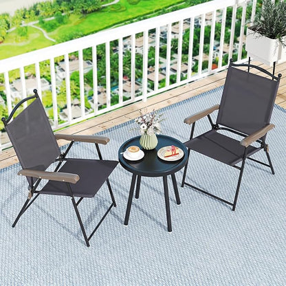 GIANTEX Set of 2 Patio Folding Chairs, Outdoor Patio Dining Chairs w/Armrest - Image 8