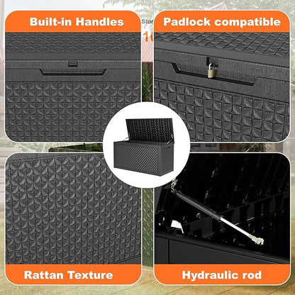 121 Gallon Waterproof Outdoor Storage Box,Resin Deck Box,Lockable Outside Storage Box Container for Patio Furniure,Garden,Pool Tools (121 Gallon,Black)