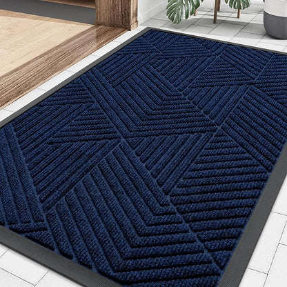 Smiry Front Door Mat Outside Entrance, Heavy Duty Sturdy Natural Rubber Doormat, Trap Dirt and Moisture, Easy Clean Low Profile Mats for Indoor Outdoor Entry, Irregular Triangle (36x24, Royal Blue)