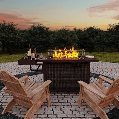 Sundale Outdoor 52 Inch Outdoor Fire Pit Table, 50,000 BTU Propane Fire Pits with Storage Shelf, Glass Wind Guard and Lid, Wicker Patio Gas Fire Pit for Outside Patio and Garden, CSA-Listed(Brown)