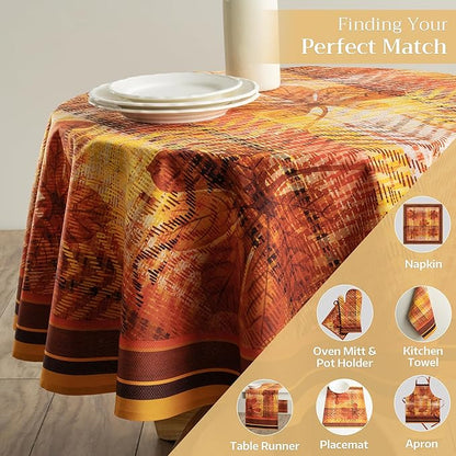 Maison d' Hermine Table Cloth Round Table 100% Cotton 63 Inches Fall Tablecloth Reusable Everyday Use for Thanksgiving Christmas Decorations Dining Farmhouse Party (Thanksgiving Tartan)