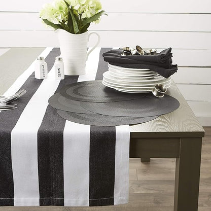 DII PVC Tabletop Collection Woven Indoor/Outdoor, Round Placemat Set, 13.75", Black, 6 Piece