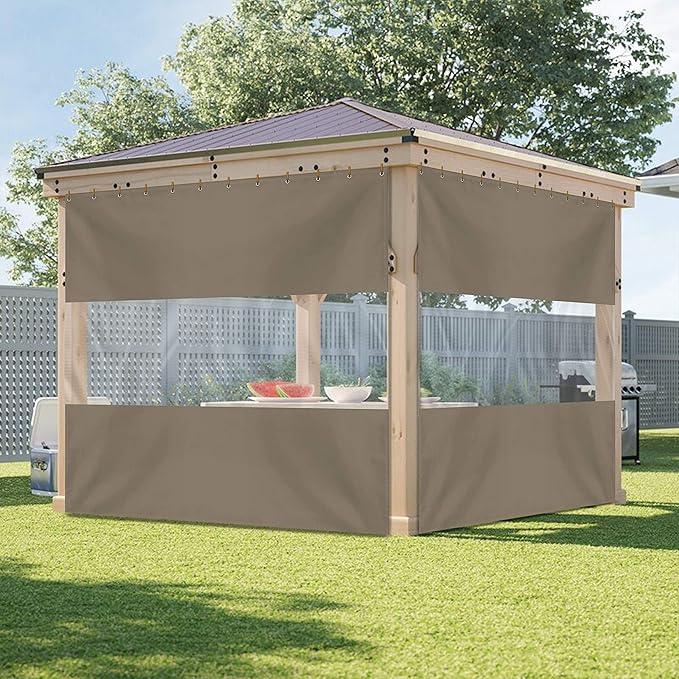 Covers & all Outdoor Clear Panel Curtain, 12 oz Vinyl Outdor Curtains for Patio, Waterproof & Weather Resistant Tarp with Brass Grommets for Pergola, Porch, Gazebos, Balcony (10’ H x 9’ W Feet, Beige)