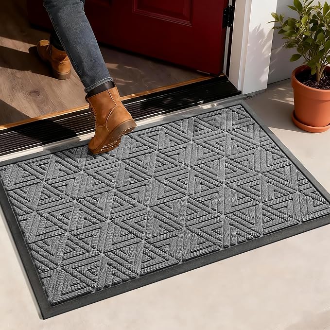 Yimobra Large Door Mat 36x24, All-Weather Waterproof Non-Slip Welcome Matt Outdoor, Heavy Duty Non Slip Doormat for Entryway for Patio and Garage Indoor, Easy Clean, Grey