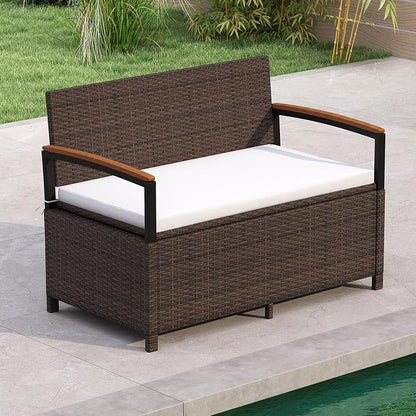 RELAX4LIFE Wicker Outdoor Storage Bench by RELAX4LIFE