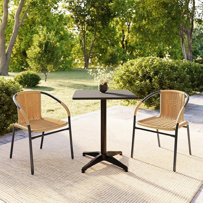 Flash Furniture Lila 2 Pack Beige Rattan Indoor-Outdoor Restaurant Stack Chair - Image 2