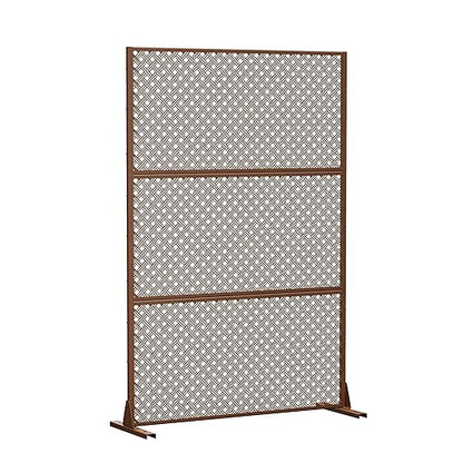 Casaphoria 72" H x 47" W Metal Outdoor Privacy Screen, Freestanding Decorative Divider for Patio, Deck, Balcony, and Garden with Stable Base, Brown-Jason