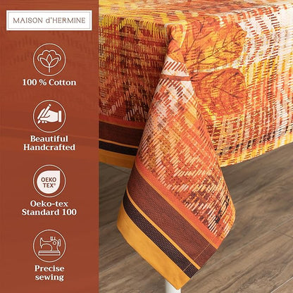 Maison d' Hermine Table Cloth Rectangle Table 100% Cotton 70 x 108 Inches Fall Tablecloth Reusable Everyday Use for Thanksgiving Christmas Decorations Dining Farmhouse Party (Thanksgiving Tartan)