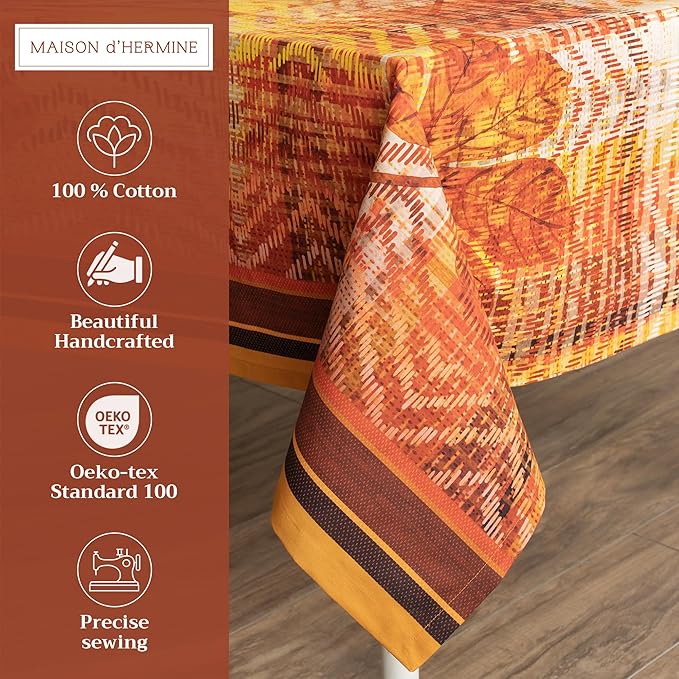Maison d' Hermine Table Cloth Rectangle Table 100% Cotton 70 x 90 Inches Fall Tablecloth Reusable Everyday Use for Thanksgiving Christmas Decorations Dining Farmhouse Party (Thanksgiving Tartan)