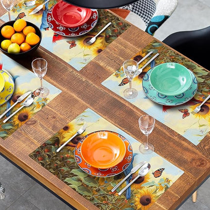 Giwawa Sunflower Birds Placemats Set of 4, Summer Sun Flower Butterflies Linen Place Mat 12x18 Inch, Farmhouse Floral Washable Table Mats Kitchen Dining Tabletop Party Picnic Decor