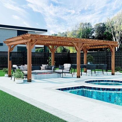 Backyard Discovery Beaumont 24' x 12' Traditional Cedar Wood Pergola Kit with Trellis Roof, All-Season Durability, High-Wind Rating, PowerPort, Shade for Outdoor Patio, Deck, Garden, and Entertaining