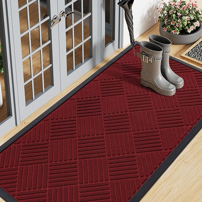 Smiry Front Door Mat Outside Entrance, Heavy Duty Outdoor Indoor Mat, Natural Rubber Doormat, Non Slip, Trap Dirt and Moisture, Easy Clean, Low Profile Patio Porch Entryway Mat, 71x23, Wine Red