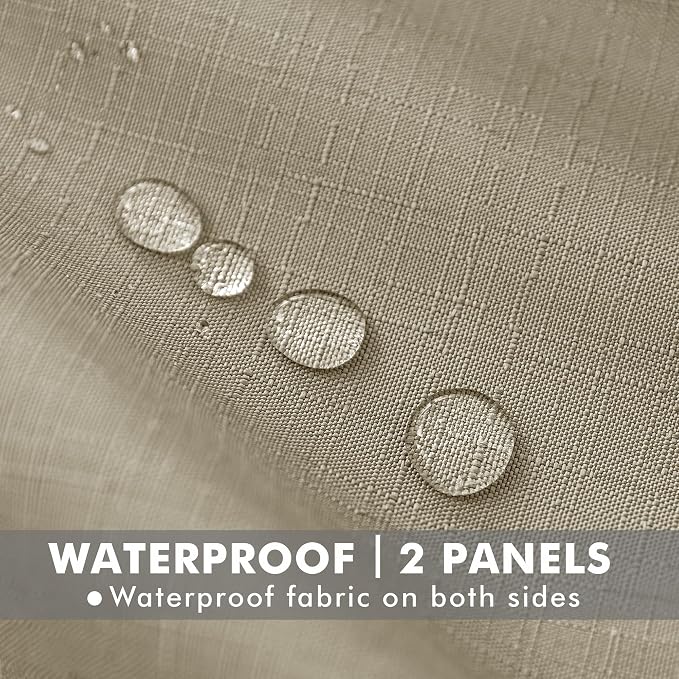 Linen Outdoor Curtains for Patio Waterproof 4 Pcs 54x120 In Taupe | Light - Image 2