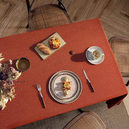 MIULEE Burnt Orange Linen Polyester Tablecloth Fall Thanksgiving 60x104 Inch Rectangle Table Cloth Waterproof,Stain Resistant & Wrinkle Resistant for Dining Party Wedding