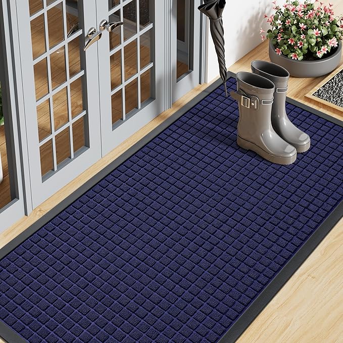 Smiry Front Door Mat Outside Entrance, Heavy Duty Natural Rubber Doormat, Non Slip, Trap Dirt and Moisture, Easy Clean, Low Profile Welcome Floor Mats for Indoor Outdoor Entry, 47x23 Inch, Navy Blue