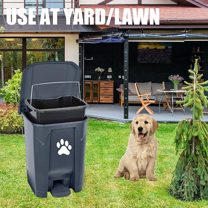 tebiete Dog Poop Trash Can Outdoors Pet Waste Station with Lid Dog Waste Disposal Container with Removable Inner Bin Bucket Hands-Free Pedal Garden Yard Home with Waste Bags, Grey