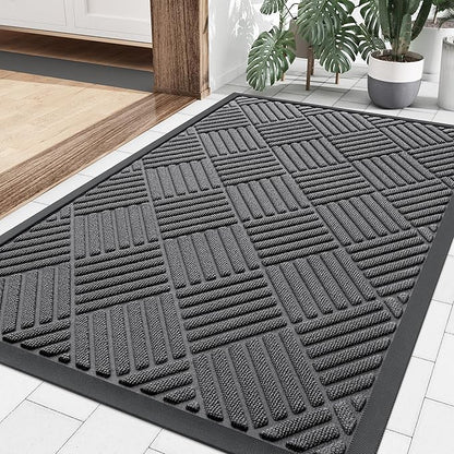 Smiry Front Door Mat Outside Entrance, Heavy Duty Outdoor Indoor Natural Rubber Doormat, Non Slip, Trap Dirt and Moisture, Easy Clean, Low Profile Patio Porch Entryway Mat, 35x23, Grey