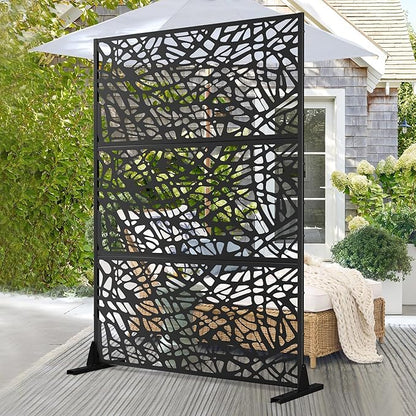 Elevens Metal Outdoor Privacy Screen, Freestanding Outdoor Divider Decorative Privacy Fence Screen,Outdoor Decorative Privacy Screens and Panels for Balcony Patio,72" H×47" W (Black-Mesh)