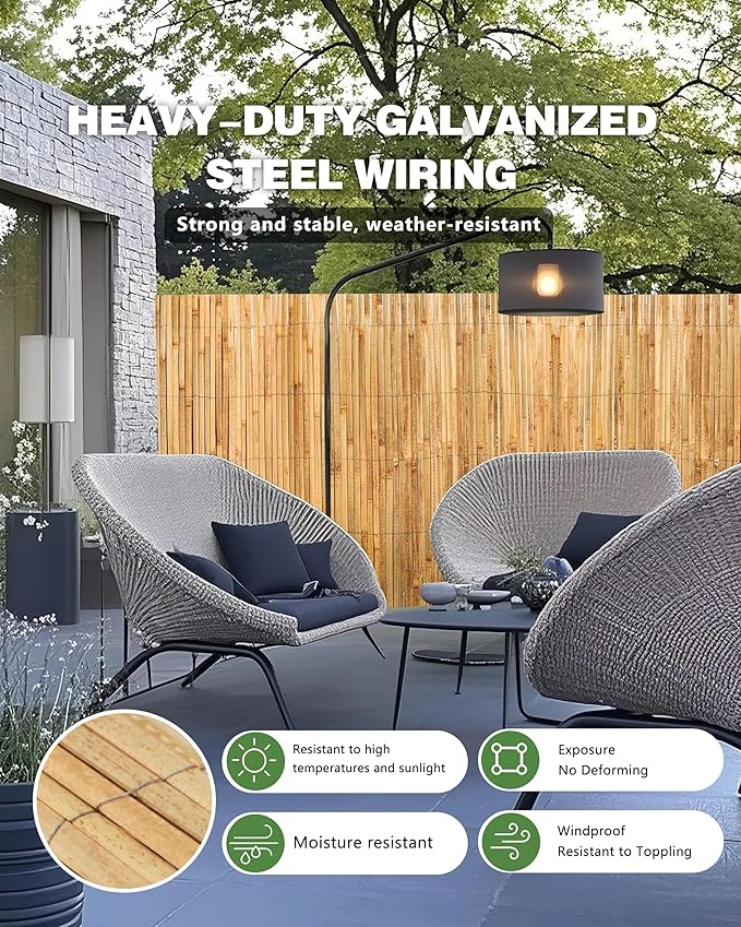 6.5ft x 13ft Bamboo Slat Screening Roll, Natural Bamboo Privacy Fence Panels for Outdoor Garden, Patio, Yard, Balcony, Privacy Screen Divider