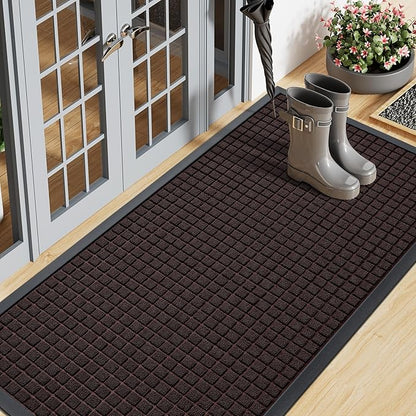 Smiry Front Door Mat Outside Entrance, Heavy Duty Natural Rubber Doormat, Non Slip, Trap Dirt and Moisture, Easy Clean, Low Profile Welcome Floor Mats for Indoor Outdoor Entry, 71x23 Inch, Brown