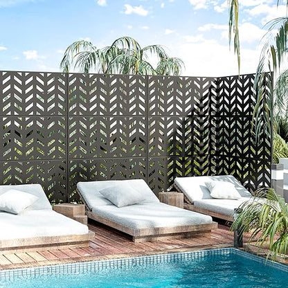 Casaphoria Metal Privacy Screen Outdoor, 72" H x 47" W Freestanding Decorative Privacy Screen for Patio Deck Balcony Garden with Stable Base, Black-Keith