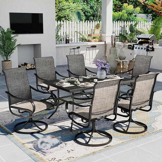 Sophia & William Patio Dining Set 7 Pieces Outdoor Patio Set for 6, Swivel Chairs Textilene and Metal Dining Table Patio Furniture All Weather for Lawn Garden Backyard Pool