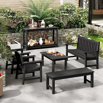 Outdoor Console Table, 48" Weather Resistant HIPS Patio Side Table, 440LBS Weight Capacity, 2-Tier Multifunctional Buffet Bar Storage Organizer for Garden Deck, Black