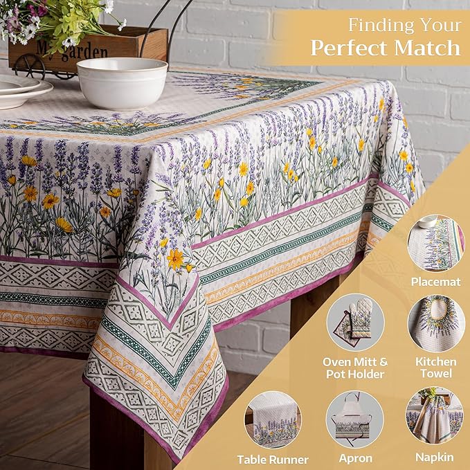Maison d' Hermine Table Cloth Rectangle Table 100% Cotton 60 x 90 Inches Tablecloth Reusable Decorative for Dining Room, Farmhouse, Home, Party, Festive & Wedding Spring Summer - Fanny Lavender