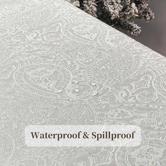 Jacquard Square Tablecloth, Thick Kitchen Dining Table Cloth for Square or Round Tables, Waterproof Decorative Fabric Table Cover for Outdoor and Indoor, 54x54 Inch Milky White