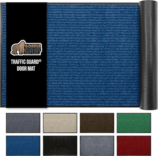 GORILLA GRIP Waterproof Traffic Guard Door Mat, 60x36, Heavy Duty Entryway Mats, Strong Rubber Back Commercial Utility Rugs for Office Hallway, Garage Floor and Home, Low Profile Carpet Runner, Blue