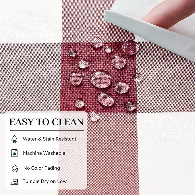 Softalker Gingham Checkered Tablecloth Rectangle - Outdoor Waterproof Buffalo Plaid Table Cloth, Stain Resistant Washable Table Cover for Picnic, Camping, Dining - Burgundy and White, 54 x 120 Inch