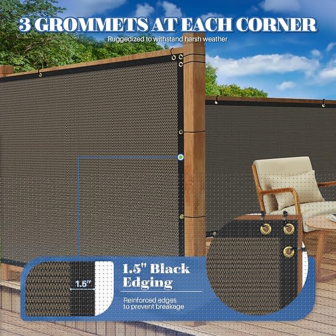 ECOOPTS 4'x221' Privacy Fence Screen Windscreen with Copper Grommets, Fit for Commercial Fence and Residential Garden Outdoor 90% UV Blockage, Cable Zip Ties Included (Brown)