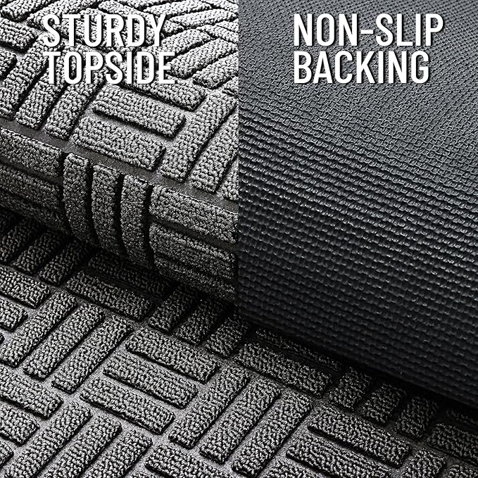 OLANLY Front Door Mat Outside Entrance 47x32, Absorbent, Heavy Duty Sturdy Natural Rubber Doormat Indoor Outdoor, Stain and Fade Resistant, Non-Slip Backing Low Profile Floor Mat for Entryway, Grey