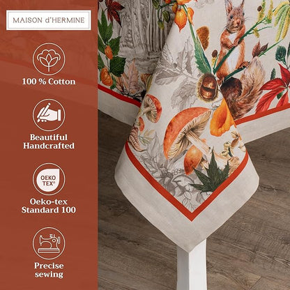 Maison d' Hermine Table Cloth Rectangle Table 100% Cotton 70 x 90 Inches Fall Tablecloth Reusable Everyday Use for Thanksgiving Christmas Decorations Dining Farmhouse Party (Recolte)