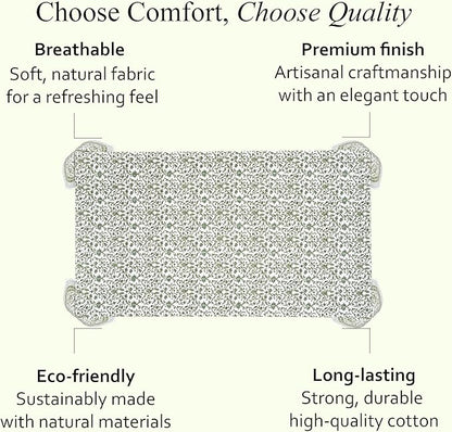 CPC Meadow Vine Tablecloth 100% Cotton 80x120 Inch Indian Block Print Rectangle Table Cover, Table Cloth for Gifting in Weddings, Halloween, Fall, Christmas, Thanksgiving