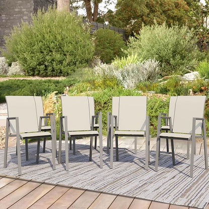 Outdoor Patio Chairs Set of 8, Ivory Beige Stackable Outdoor Chairs, by Home
