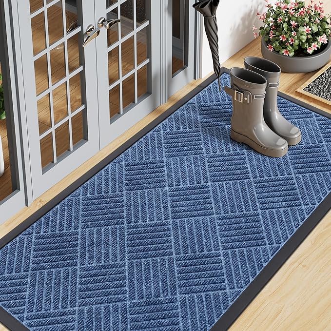 Smiry Front Door Mat Outside Entrance, Heavy Duty Outdoor Indoor Mat, Natural Rubber Doormat, Non Slip, Trap Dirt and Moisture, Easy Clean, Low Profile Patio Porch Entryway Mat, 71x23, Blue