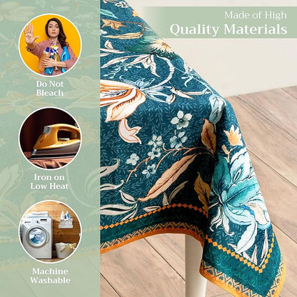 Maison d' Hermine Table Cloth Square Table 100% Cotton 60 x 60 Inches Fall Tablecloth Reusable Everyday Use for Thanksgiving Christmas Decorations Dining Farmhouse Party (Luxury Loft - Dark Teal)