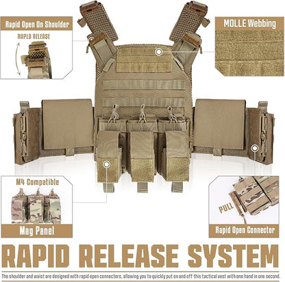 GFIRE Tactical Vest - Airsoft Lightweight Modular 3D Breathable Quick Release Vest, Adjustable Tactical Gear for Training