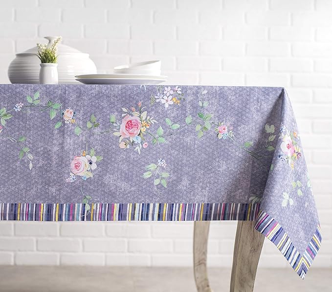 Maison d' Hermine Table Cloth Rectangle Table 100% Cotton 60 x 120 Inches Tablecloth for Dining Room, Farmhouse, Home, Party, Festive & Wedding Spring Summer - Sweet Rose Lavender - Country Garden
